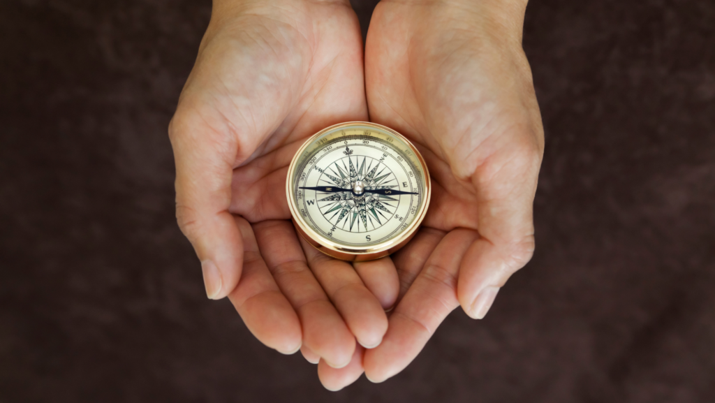 A compass pointing the way to Life Purpose through Faith Action.