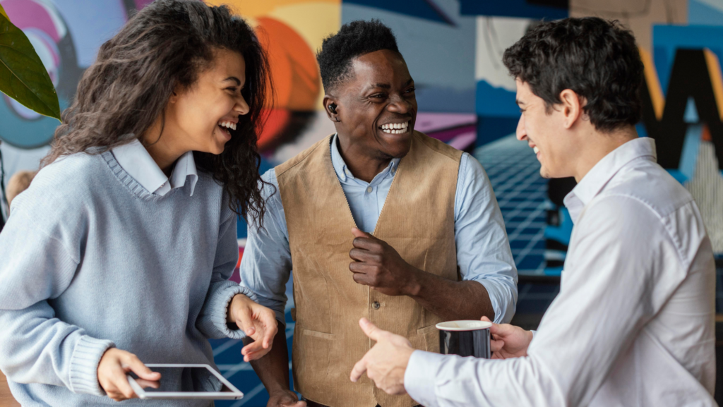 Symbiotic relationship between personal growth and social circles, depicting supportive friends and mentors.